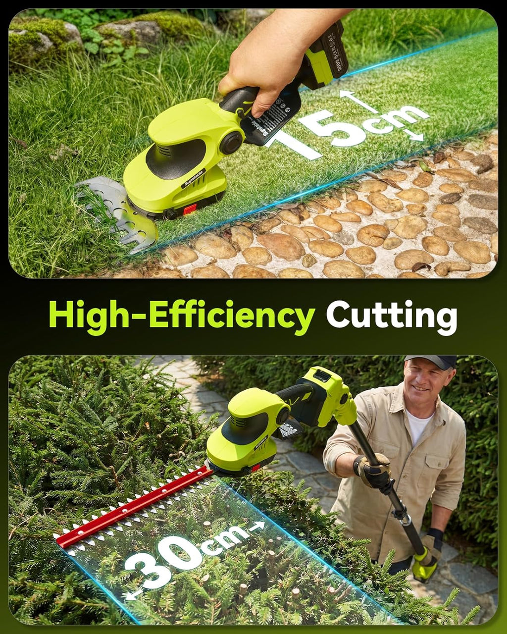 Supstable Cordless Pole Saw & Hedge Trimmer 6-in-1, Mini Chainsaw Cordless/Electric Hedge Trimmer with Extension Pole, 15Ft Reach, Extendable Tree Pruner, Bush Trimmer Limb Branch Cutter, Grass Shears