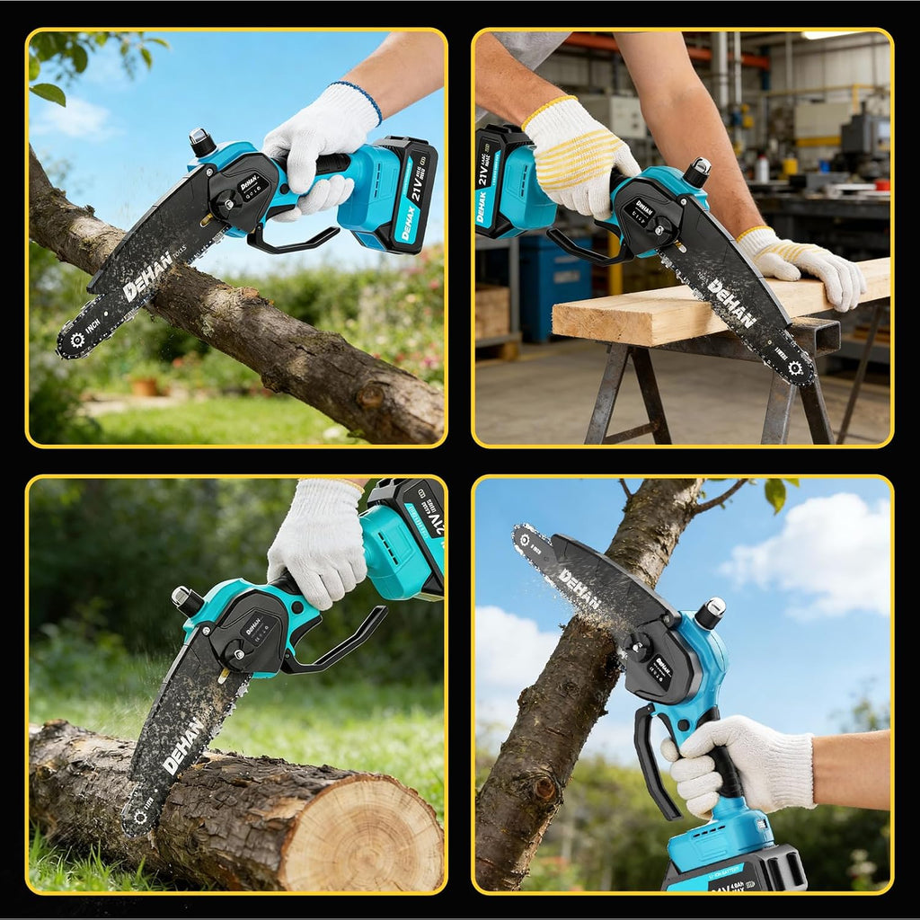 4-in-1 Electric Pole Saw for Tree Trimming, 6 Inch and 8 Inch Cordless Chainsaw with 2×4.0 Ah Batteries, Mini Chainsaw Cordless with Extension Pole, Battery Powered Pole Chain Saw for Branch Cutter