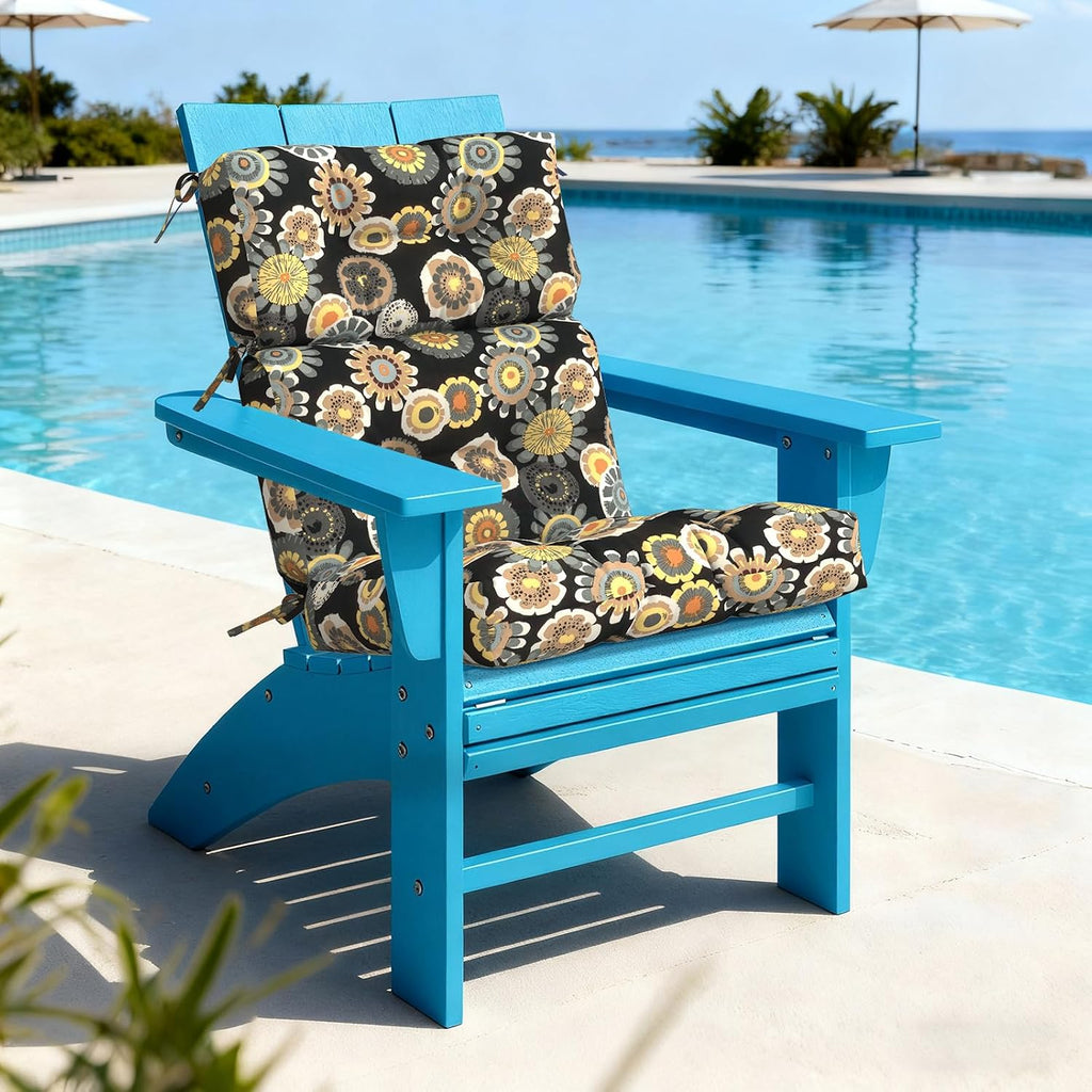 LVTXIII Outdoor Tufted High Back Cushions, 22' W x 20' D Fluffy Seat and Back Chair Cushion with Ties, Patio Replacement Rocking Chair Cushion for Outdoor Furniture Use, 2 Pack, Black Yellow Crosby