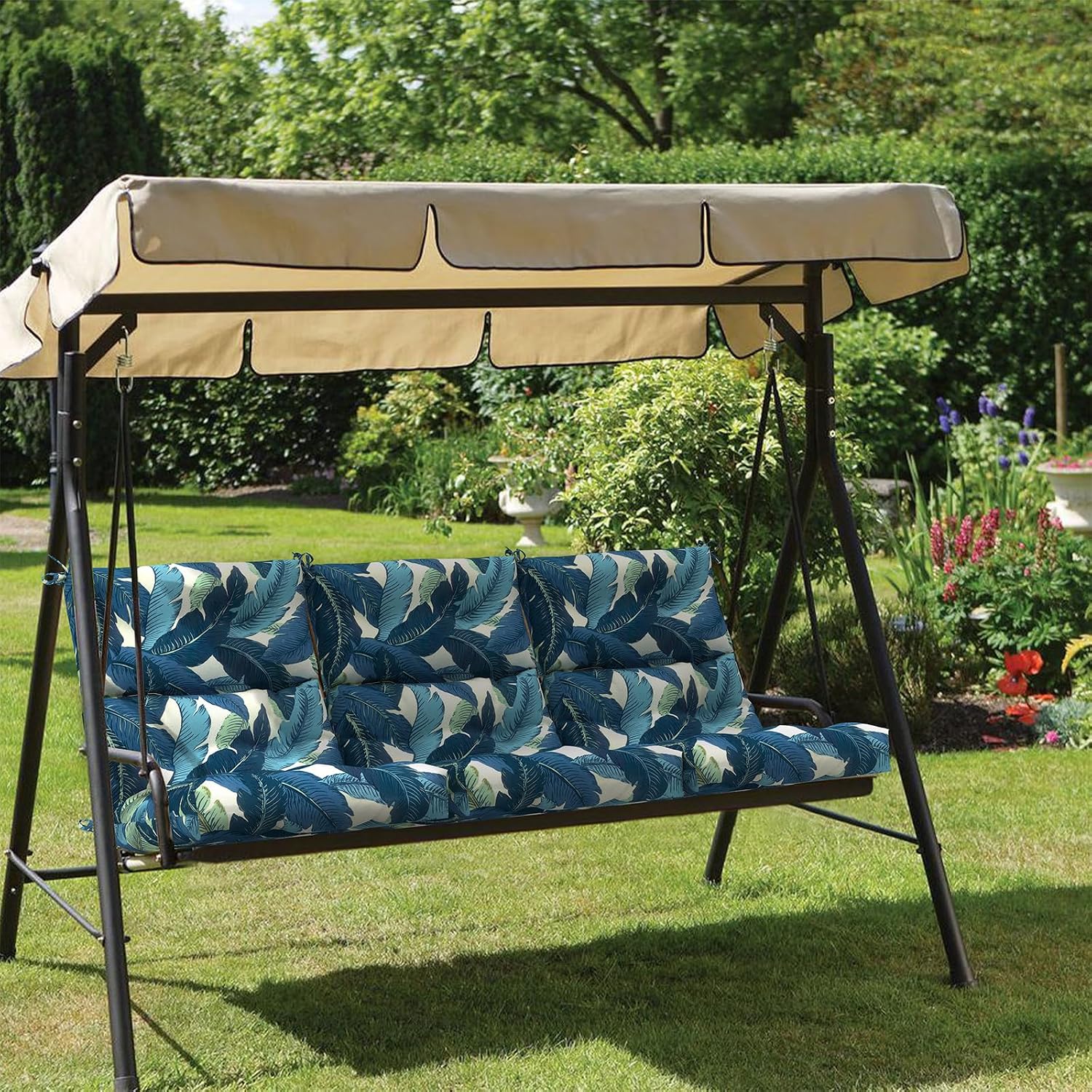 Outdoor High Back Patio Chair Cushions, Tufted Rocking Chair Cushions, Adirondack Cushions for Garden Porch Home Office Chair Use, 44' x 22' x 4', 2 Pack, Swaying Palms Blue