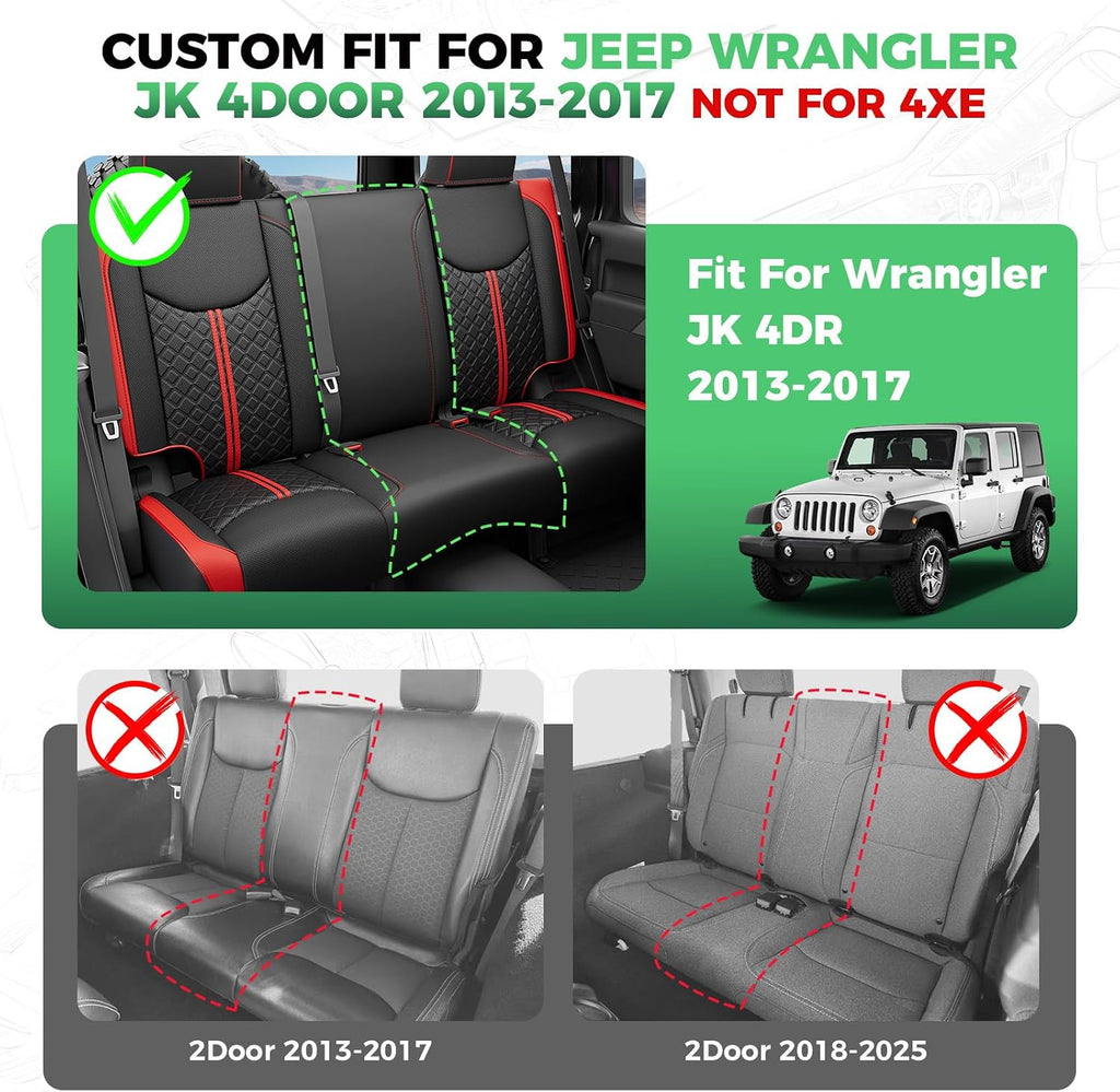 for Jeep Wrangler Seat Covers JK 4 DR 2013 2014 2015 2016 2017, Custom Fit Car Seat Covers Full Set,Waterproof Leather Seat Protector,BlackRed