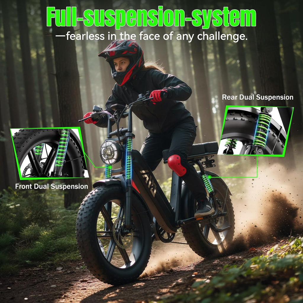 TST Electric Bike for Adults 1500W Peak 20' Fat Tire All-Terrain E-Bike 60 Miles Electric Dirt Bike for Road Sand Mountain Snow - 48V 15AH Battery Powered Electric Motorcycle for Adventure