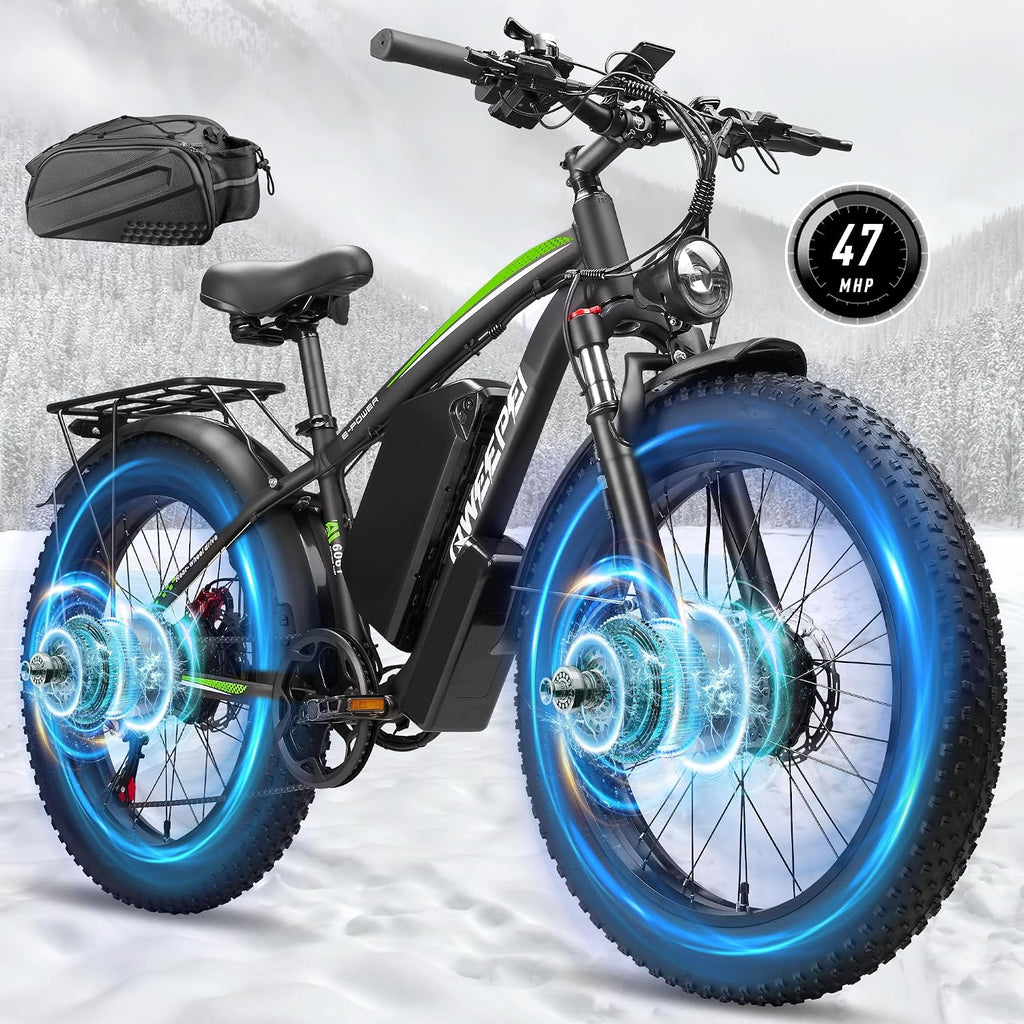 58V Max-Output Dual Motor Ebike, Peak 9000W for Adults 36AH Battery 47MPH 105 Miles Range 24 Inch Fat Tire Electric Bike LCD Display for Man Women