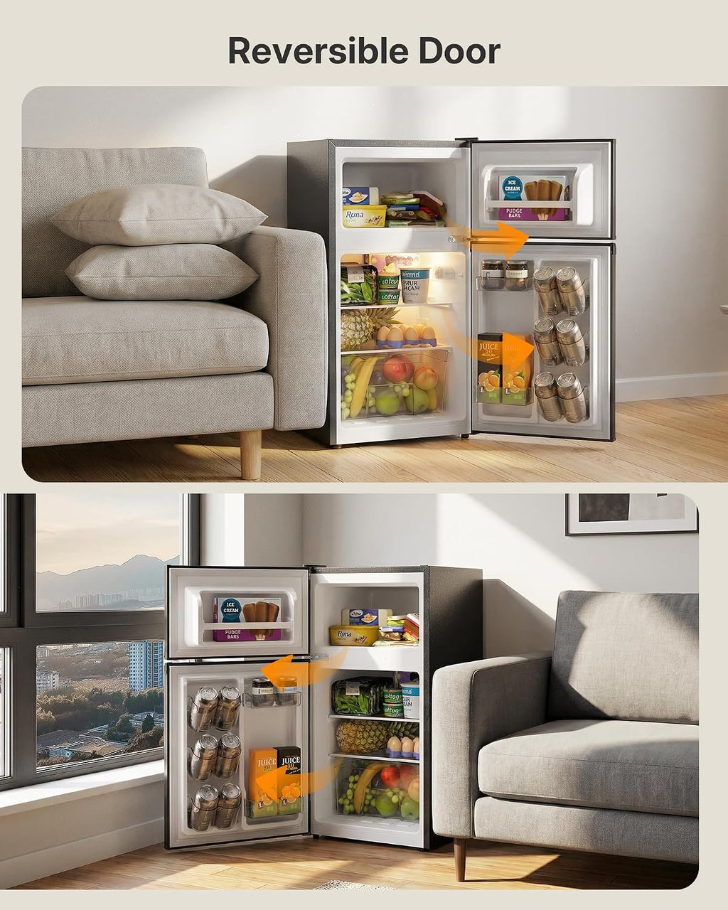 Upstreman 3.1 Cu.Ft Mini Fridge with Freezer, Double Door Small Refrigerator, Adjustable Thermostat, Energy Star Certified Low Noise Mini Refrigerator for Bedroom, Dorm, Apartment Black-TM31