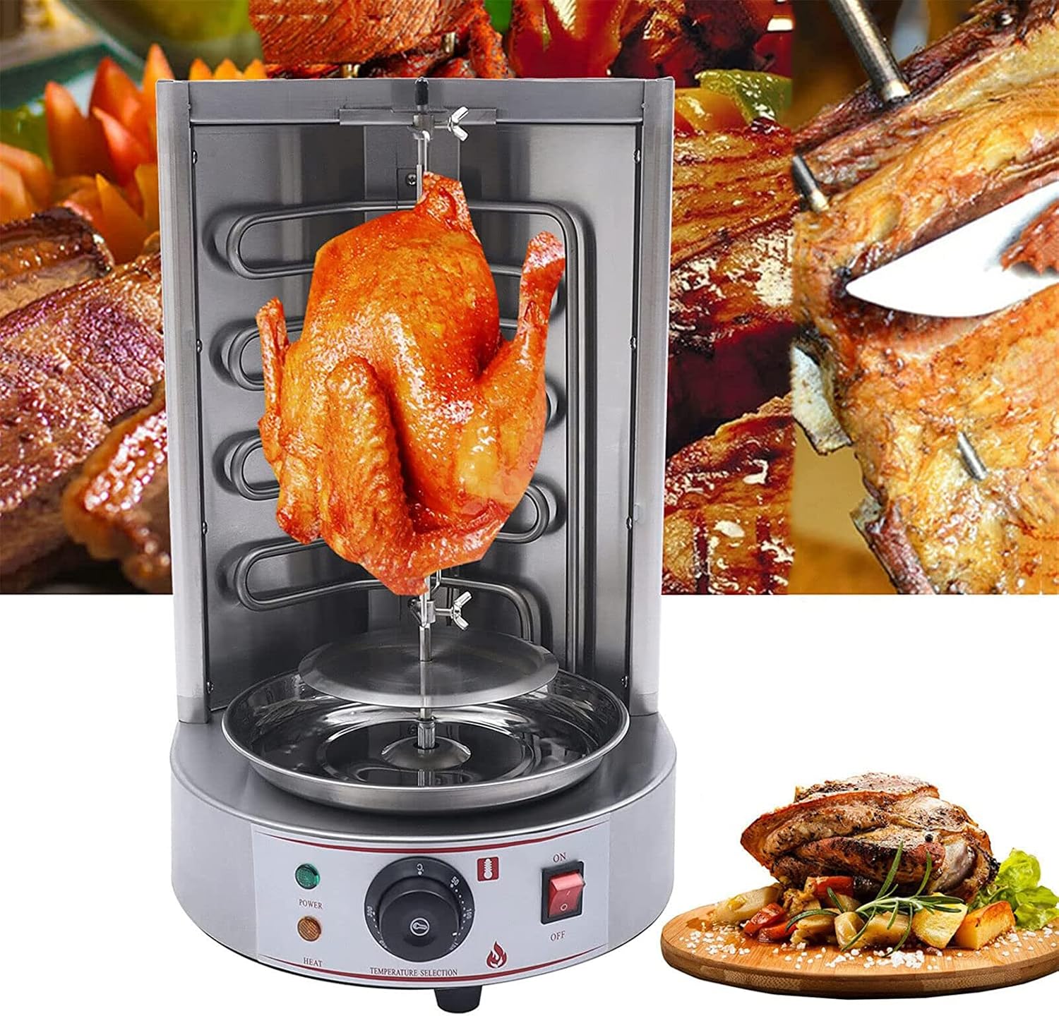 Electric Vertical Grill, 360-degree Automatic Rotating Grill, Temperature Adjustable from 50-300℃, for Family Gatherings