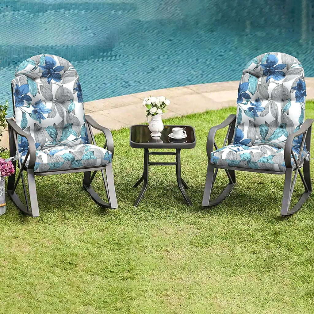 LVTXIII Outdoor Adirondack Chair Cushions, 44x19x4 Inch Non-Slip High Back Rocking Chair Cushion, Tufted Seat Cushion for Patio Furniture, Set of 2, Clemens Noir Blue