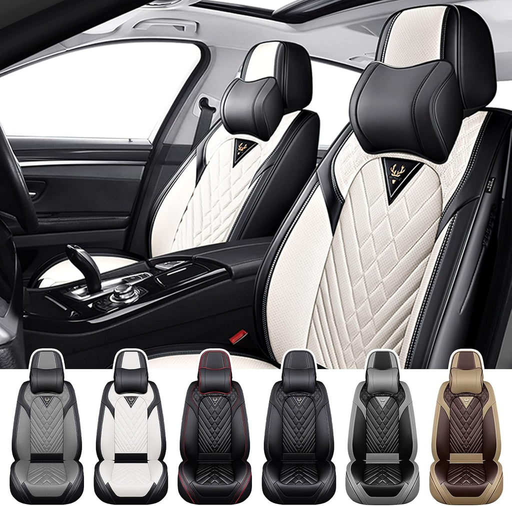Car Seat Covers for Ford F-150 2009-2026, Waterproof Nappa Leather Front Seat Cover with Headrests, Anti-Slip and Comfortable Automotive Seat Protector&Accessories(Black White)