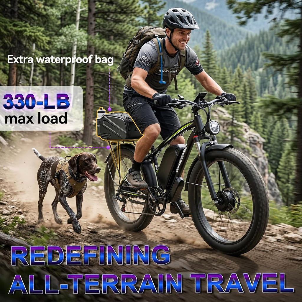 58V Max-Output Dual Motor Ebike, Peak 9000W for Adults 36AH Battery 47MPH 105 Miles Range 24 Inch Fat Tire Electric Bike LCD Display for Man Women