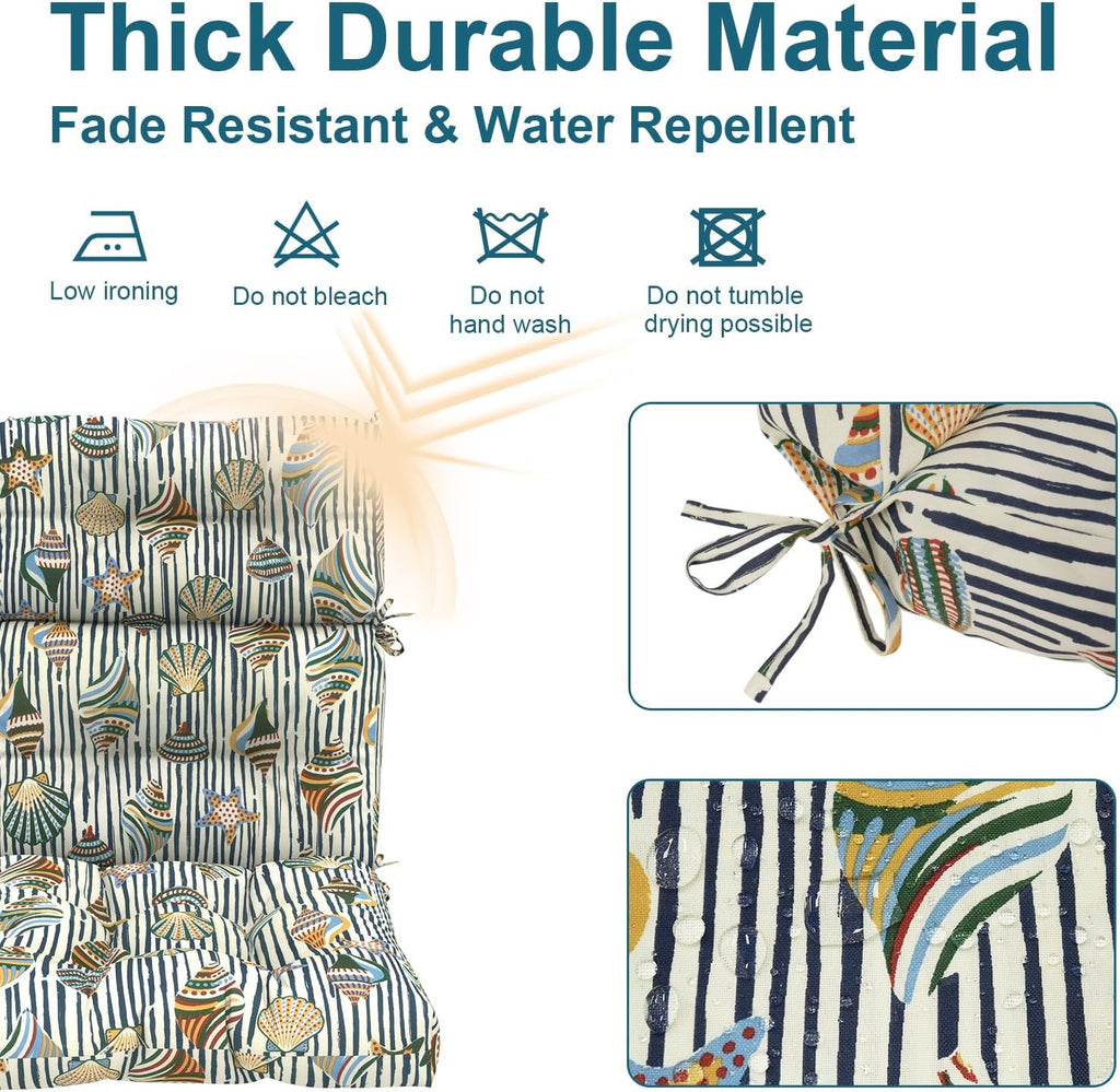DYTXIII Outdoor High Back Chair Cushions Set of 2, Water Repellent Tufted Rocking Seat Cushions Replacement 44 x 22 Inch, Seat & Back Chair Pads for Patio, Balcony and Indoor Use -Crayon Shells