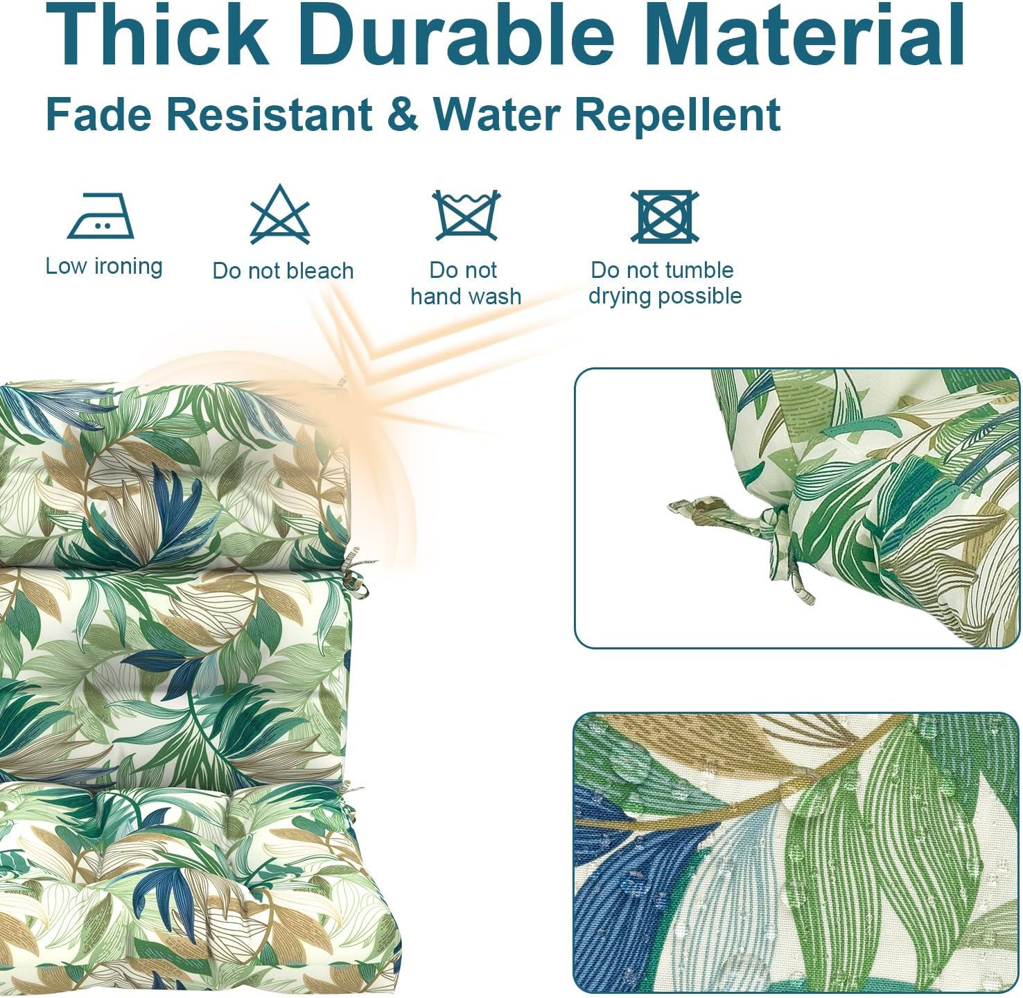 DYTXIII Outdoor High Back Chair Cushions Set of 2, Water Repellent Tufted Rocking Seat Cushions Replacement 44 x 22 Inch, Seat & Back Chair Pads for Patio, Balcony and Indoor Use -Lush Leaf Green