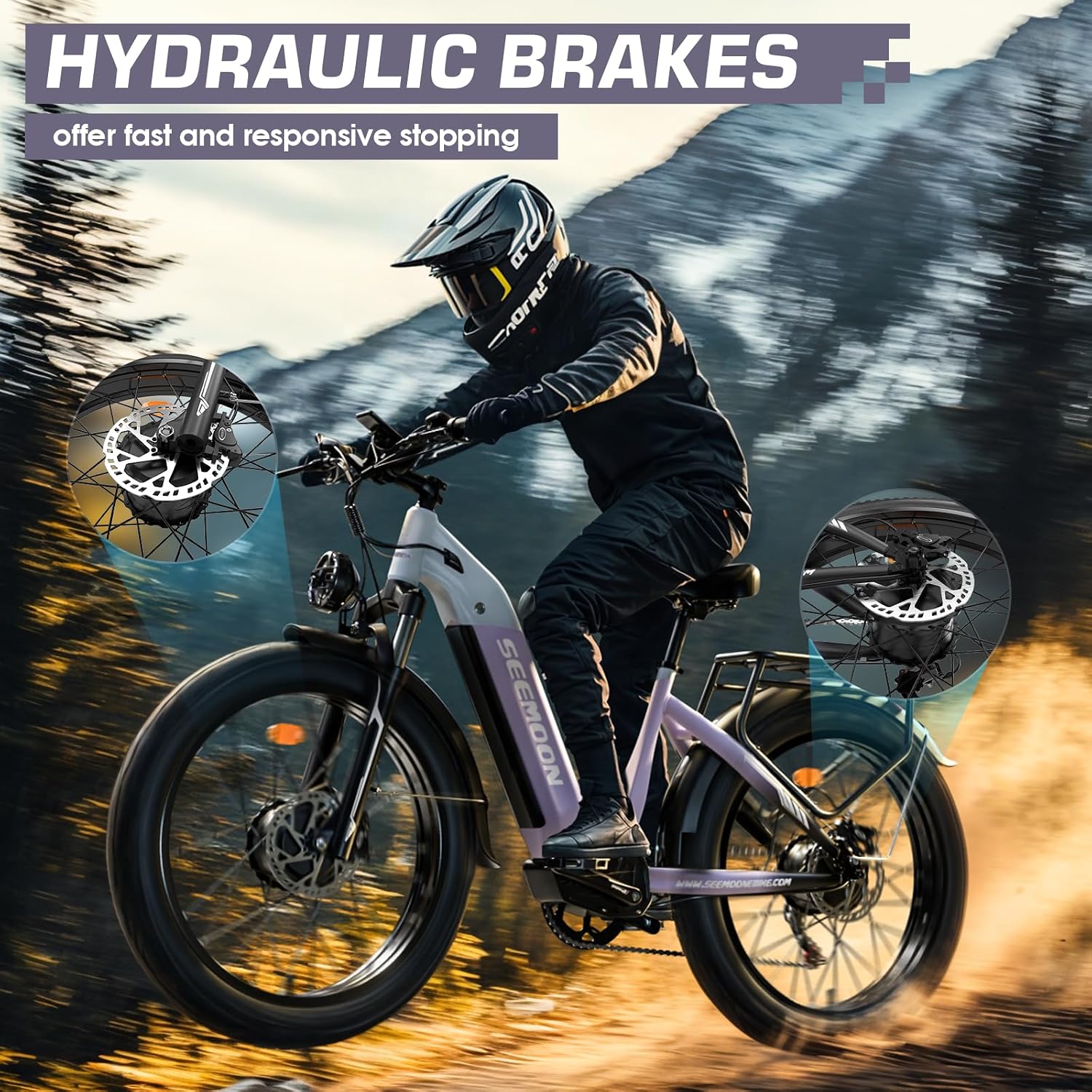 Seemoon 4000W Dual Motor Electric Bike, 38 MPH Ebikes for Adults with 52V 1040Wh Removable Battery, 26' Fat Tires Fast Electric Bike Up to 105 Miles Range, Ideal for Road Sand Snow SM1