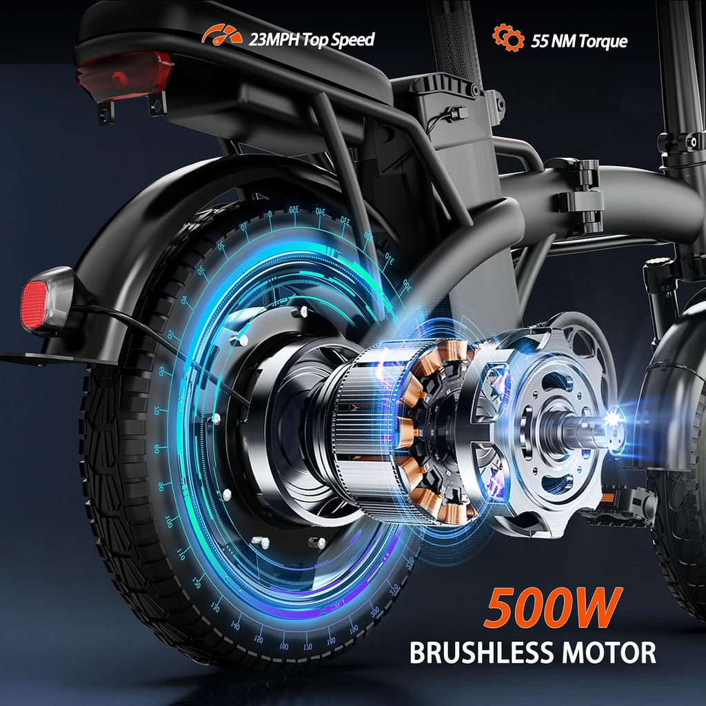 Folding Electric Bike for Adults, 500W Motor, 23MPH Max Speed 14' Ebike, 48V 12AH Removable Battery, 35 Miles PAS Range, Mini E Bikes UL2849 Certified, Commuting Electric Bicycle for Adults & Teens
