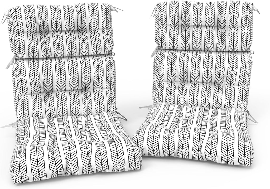 Outdoor High Back Patio Chair Cushions, Tufted Rocking Chair Cushions, Adirondack Cushions for Garden Porch Home Office Chairs Use, 44' x 22' x 4', 2 Pack, Herringbone Black White