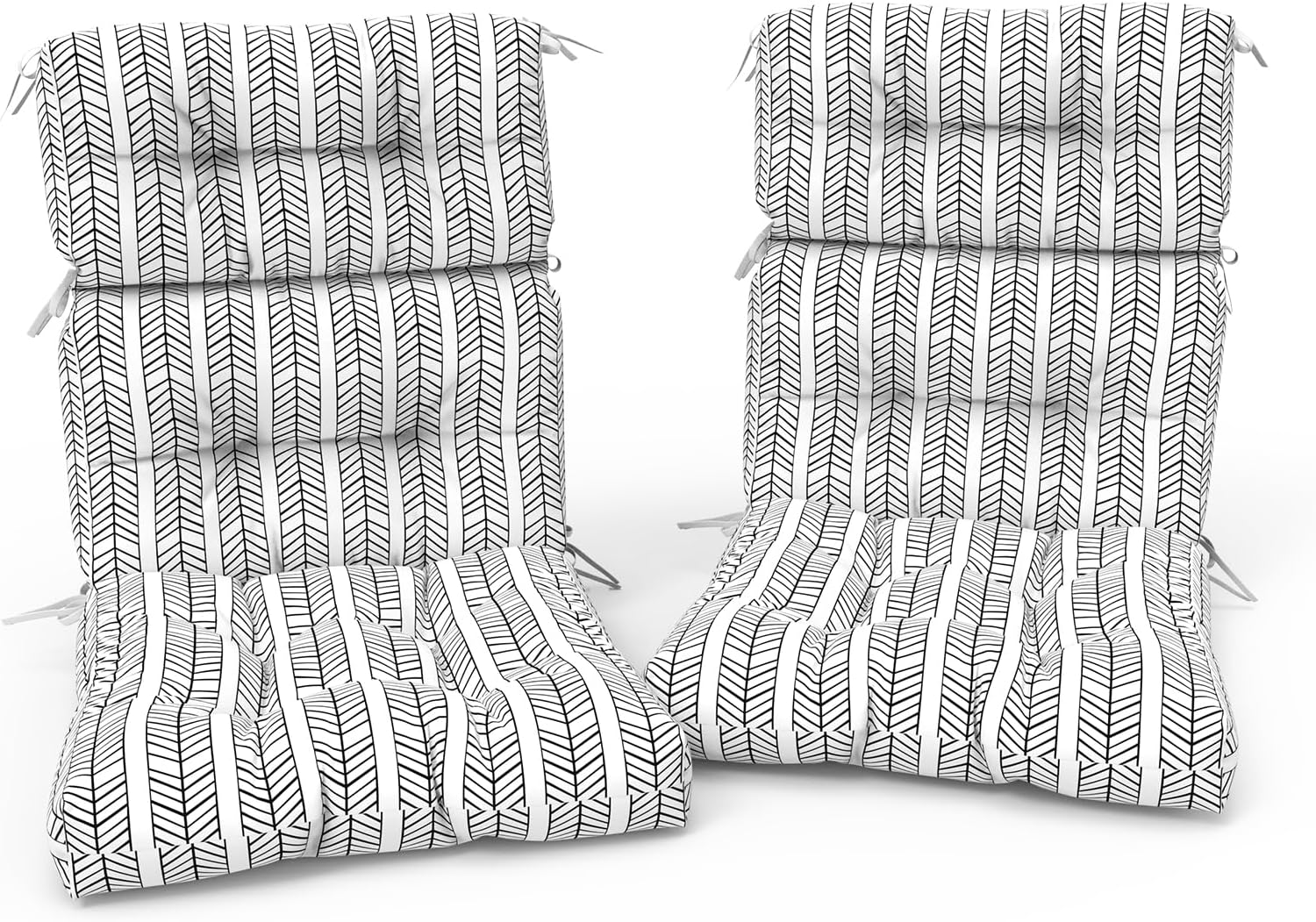 Outdoor High Back Patio Chair Cushions, Tufted Rocking Chair Cushions, Adirondack Cushions for Garden Porch Home Office Chairs Use, 44' x 22' x 4', 2 Pack, Herringbone Black White