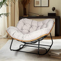 Papasan Chair, Outdoor Rocking Chair with Cushion, 450LB Heavy Duty Egg Chair, Indoor Outdoor Patio Rocking Chairs for Balcony, Porch, Living Room, Bedroom, Lawn, Garden (Light Gray.)