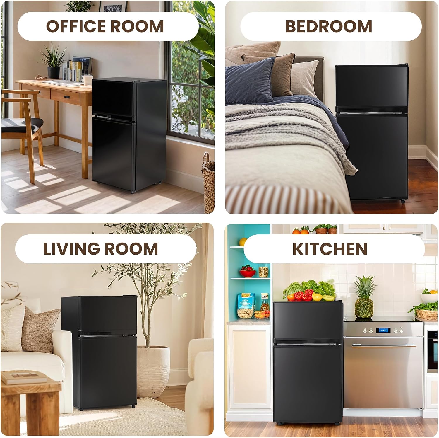 Manastin 3.55 Cu.Ft Mini Fridge with Freezer, 2-Door Small Refrigerator with Adjustable Thermostat, Quiet Mini Refrigerator for Bedroom, Dorm & Office (Black)