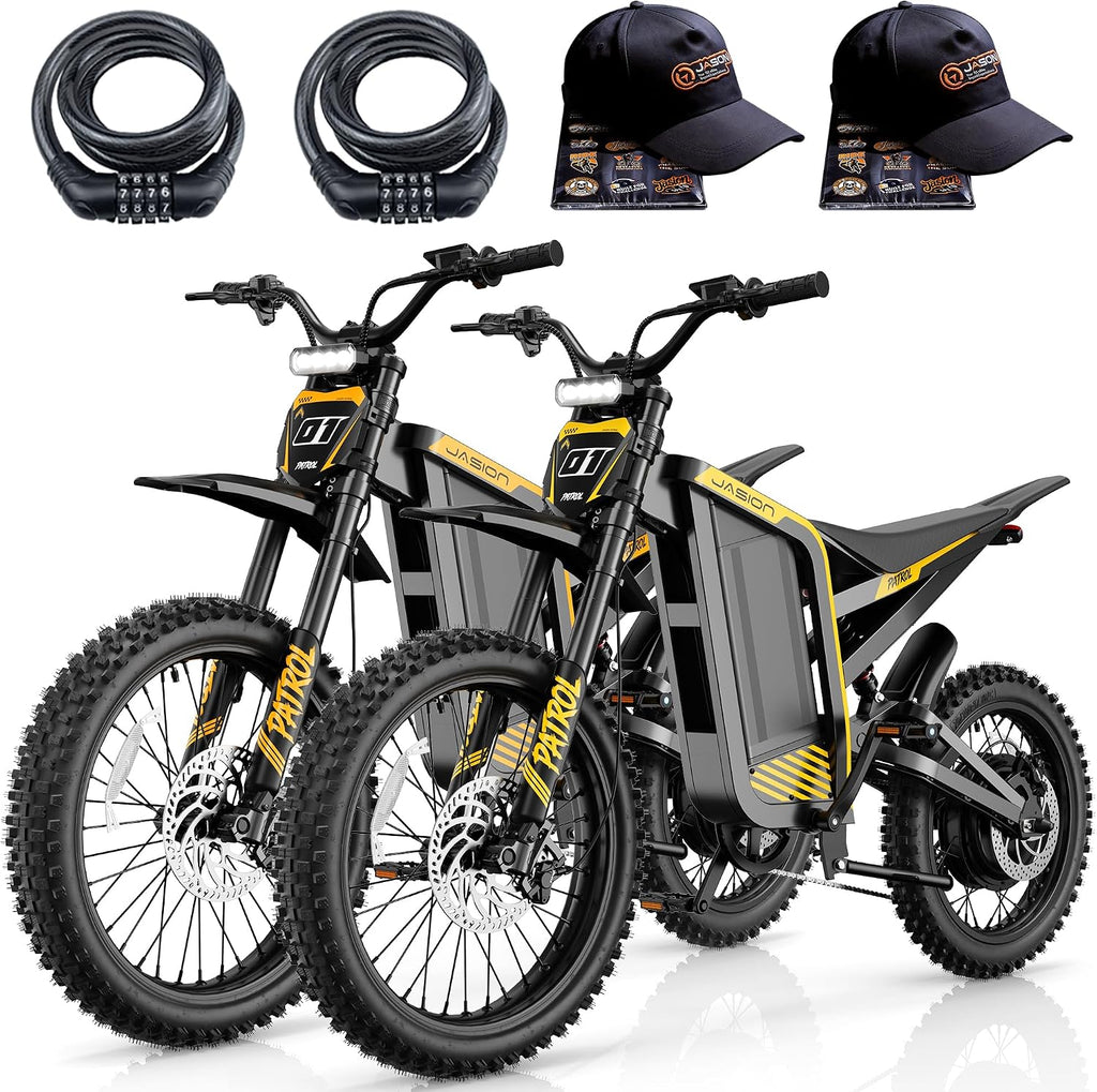 Jasion Patrol 52 Electric Dirt Bike for Adults&Teens,4000W Peak 40MPH Electric Bike with 52V 30AH 1560Wh Battery E Dirt Bike,50-Mile Range,19''/17''Off-Road Tires,Full Hydraulic Brakes&Dual Suspension