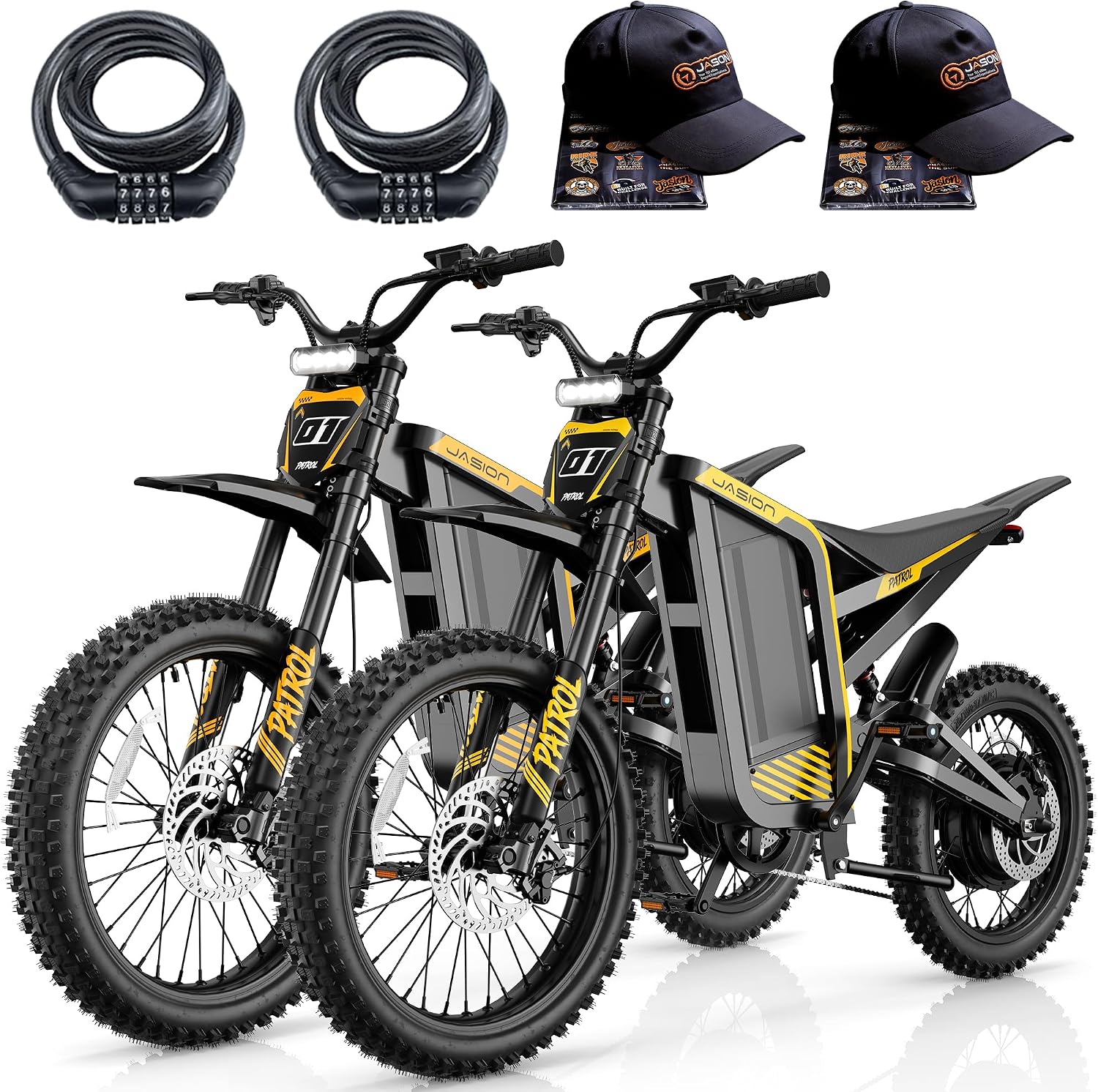 Jasion Patrol 52 Electric Dirt Bike for Adults&Teens,4000W Peak 40MPH Electric Bike with 52V 30AH 1560Wh Battery E Dirt Bike,50-Mile Range,19''/17''Off-Road Tires,Full Hydraulic Brakes&Dual Suspension