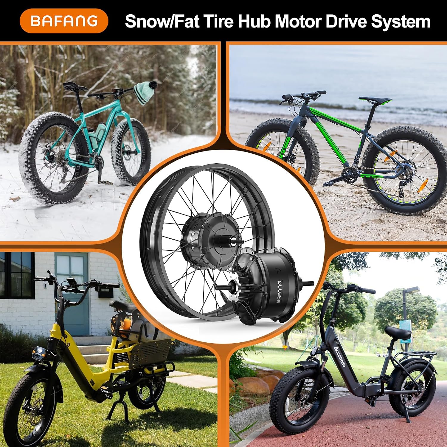 BAFANG 48V 1000W Fat Tire EBike Conversion Kit - Dominate Winter Terrain with High-Torque Rear Hub Motor for 20'/26' Wheels in Deep Snow, Includes Display & Battery（Optional）