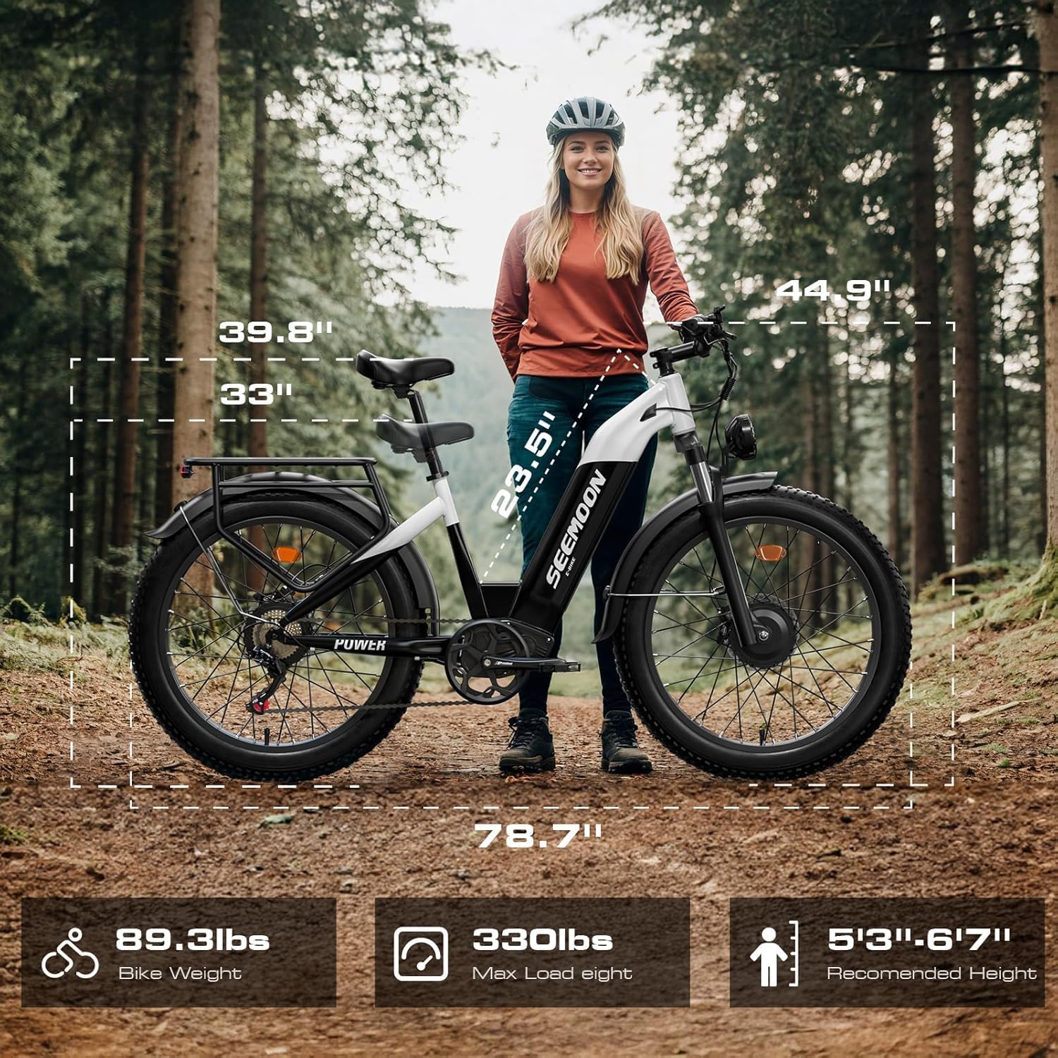 Seemoon Electric Bike,4000W Dual Motor Ebike for Adults,52V 1040Wh Removable Battery E-Bike for Men Women,38MPH Up to 105 Miles,26' Fat Tire Fast Step Thru Electric Bicycle for Commuter