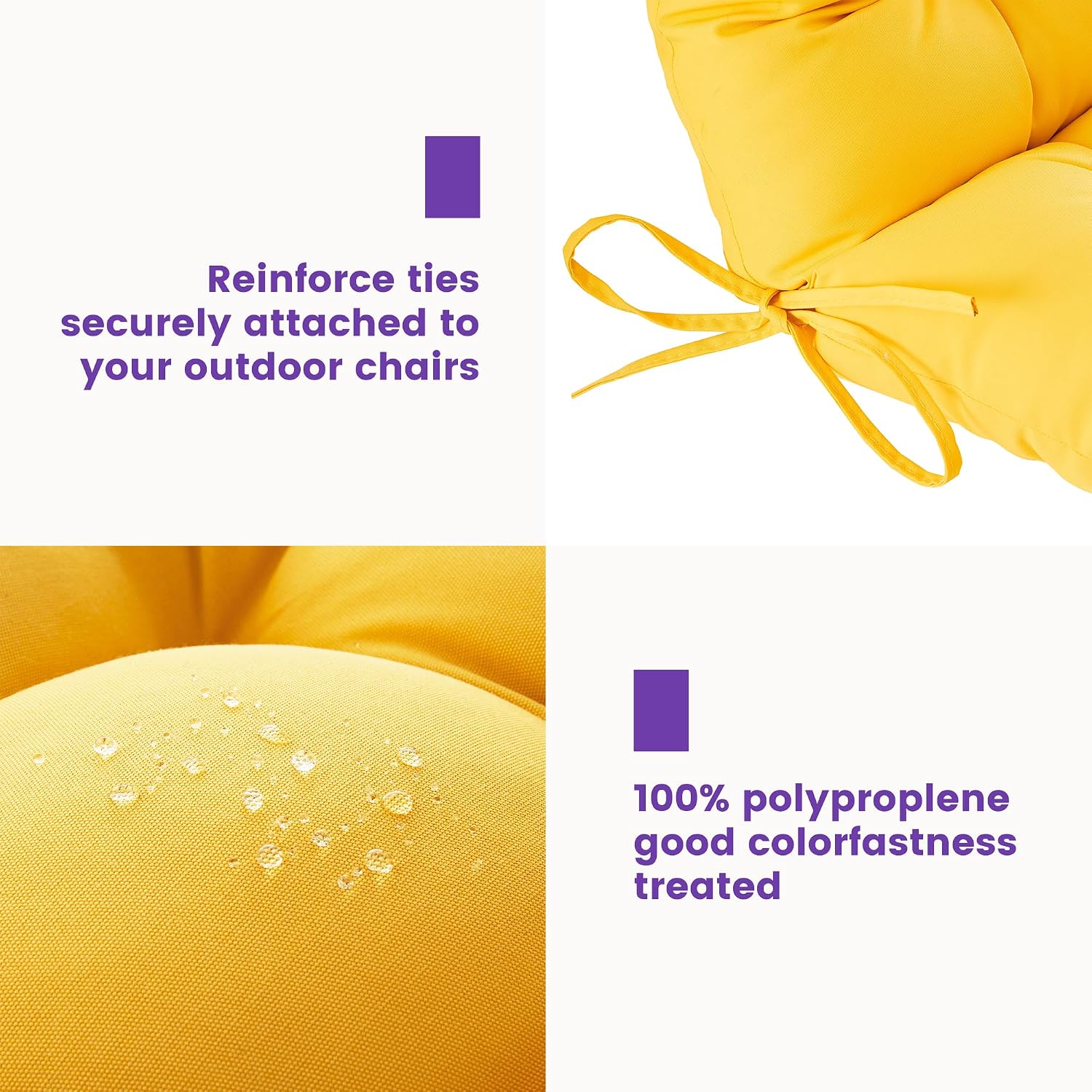BLISSWALK Outdoor Adirondack Chair Cushions, Set of 2 Solid,Tufted Thick Seat & Round High Back Wicker Chair Cushions for Patio Furniture,48'x21'x4',Yellow