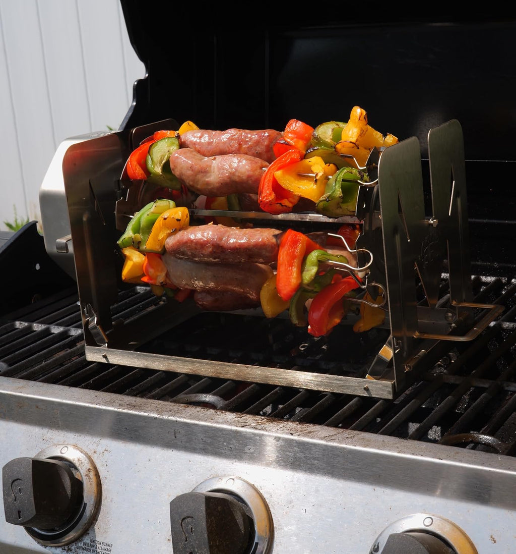 ROTO-Q 360 Non-Electric Rotisserie Kit with 10-Piece Skewer Set - Cordless Spit Roaster for Grills, Ovens, Smokers, BBQs - Indoor & Outdoor Cooking (Stainless Steel)