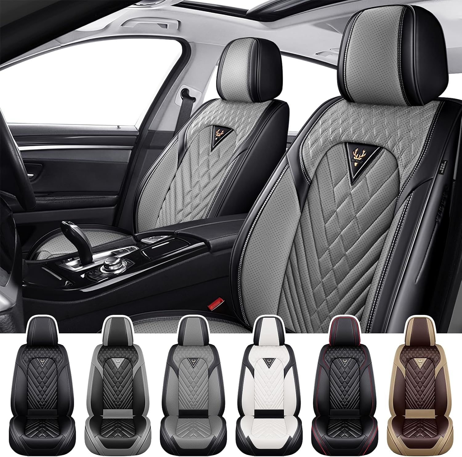 Car Seat Covers for Hyundai Santa Fe 2001-2026, Waterproof Nappa Leather Front Seat Cover, Anti-Slip and Comfortable Automotive Seat Protector&Accessories(Black Gray)