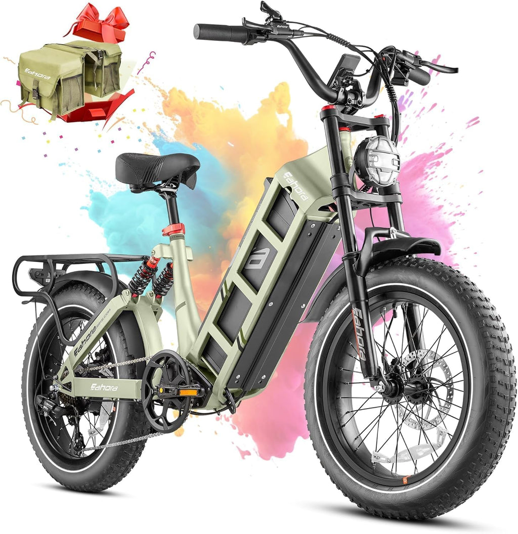 eAhora Juliet Pro 2/Juliet Electric Bike for Adults 5400W/1200W Dual Motor Electric Bicycle 43MPH 60V 70Ah 220+Miles Long Range 20' Fat Tire Full Suspension Mountain E-Bike with APP Control