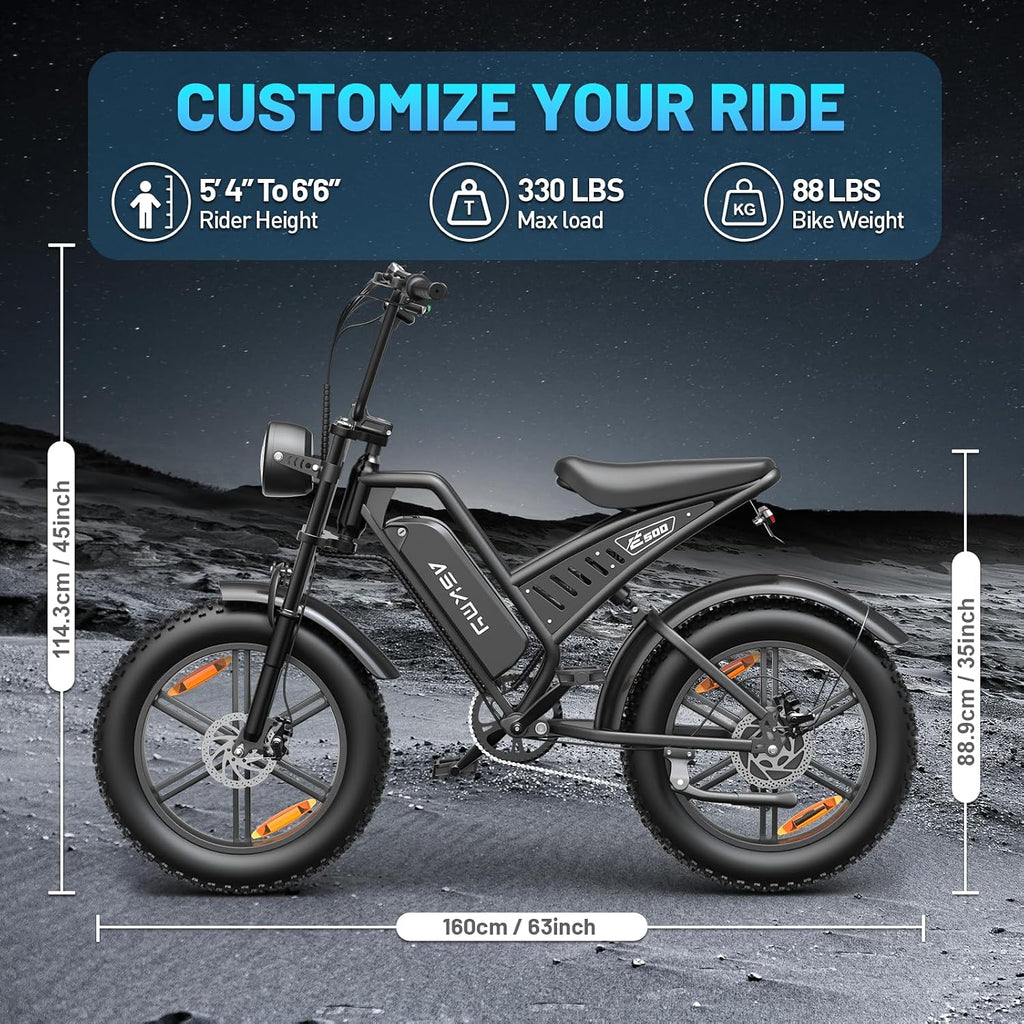 20' Fat Tire Electric Bike for Adults, 1500W Peak Motor E-Bike with 48V 15Ah Removable Battery, 60 Miles PAS Range, 28MPH Dirt Electric Mountain Bicycles for Off Road and Commuting