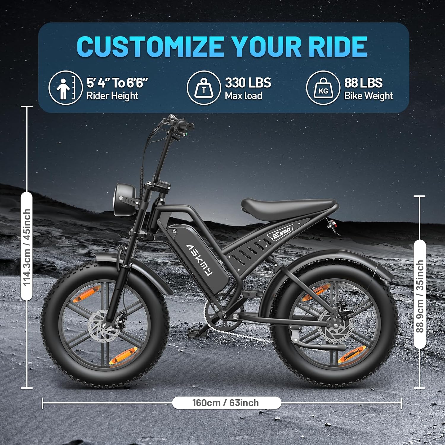 20' Fat Tire Electric Bike for Adults, 1500W Peak Motor E-Bike with 48V 15Ah Removable Battery, 60 Miles PAS Range, 28MPH Dirt Electric Mountain Bicycles for Off Road and Commuting