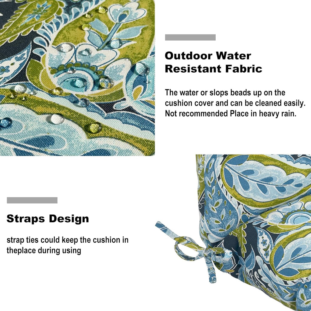 DYTXIII Outdoor High Back Chair Cushions Set of 2, Water Repellent Tufted Rocking Seat Cushions Replacement 44 x 22 Inch, Seat & Back Chair Pads for Patio, Balcony and Indoor Use -Paisley Lapis Green