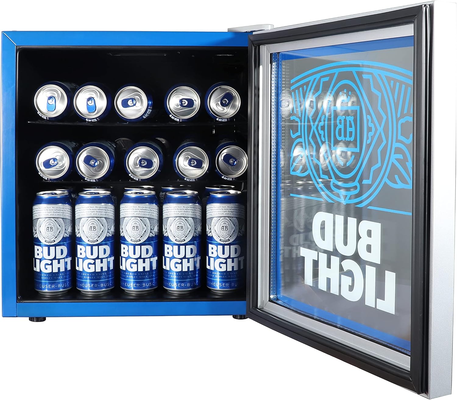 Curtis MIS176BULT Bud Light Mini Beverage Cooler - 70 Can or 17 Bottles Beer Fridge with Glass Door for Soda + Adjustable Thermostat, Perfect for Home, Office, or Dorm, 1.8 cu ft