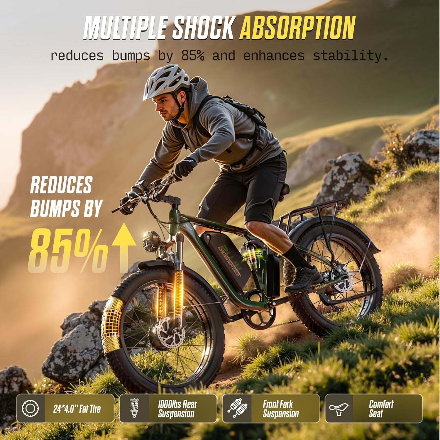 Electric Bike, 60V 20Ah 6000W Dual Motors, 26' Fat Tires Fast Ebike, Max 50mph 35-100 Mile Range, Full Suspension Hydraulic Brakes, for Off-Road Mountain Riding Adventures