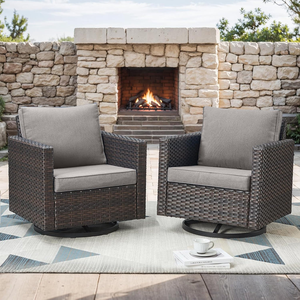 Luxury Outdoor Patio Swivel Rocker Chairs Set of 2 - Wicker Patio Swivel Rocking Chair Water Resistant,Comfortable Cushions and Sturdy Metal Frame for Outside Porch Deck Backyardd(Brown/Beige/1PC)