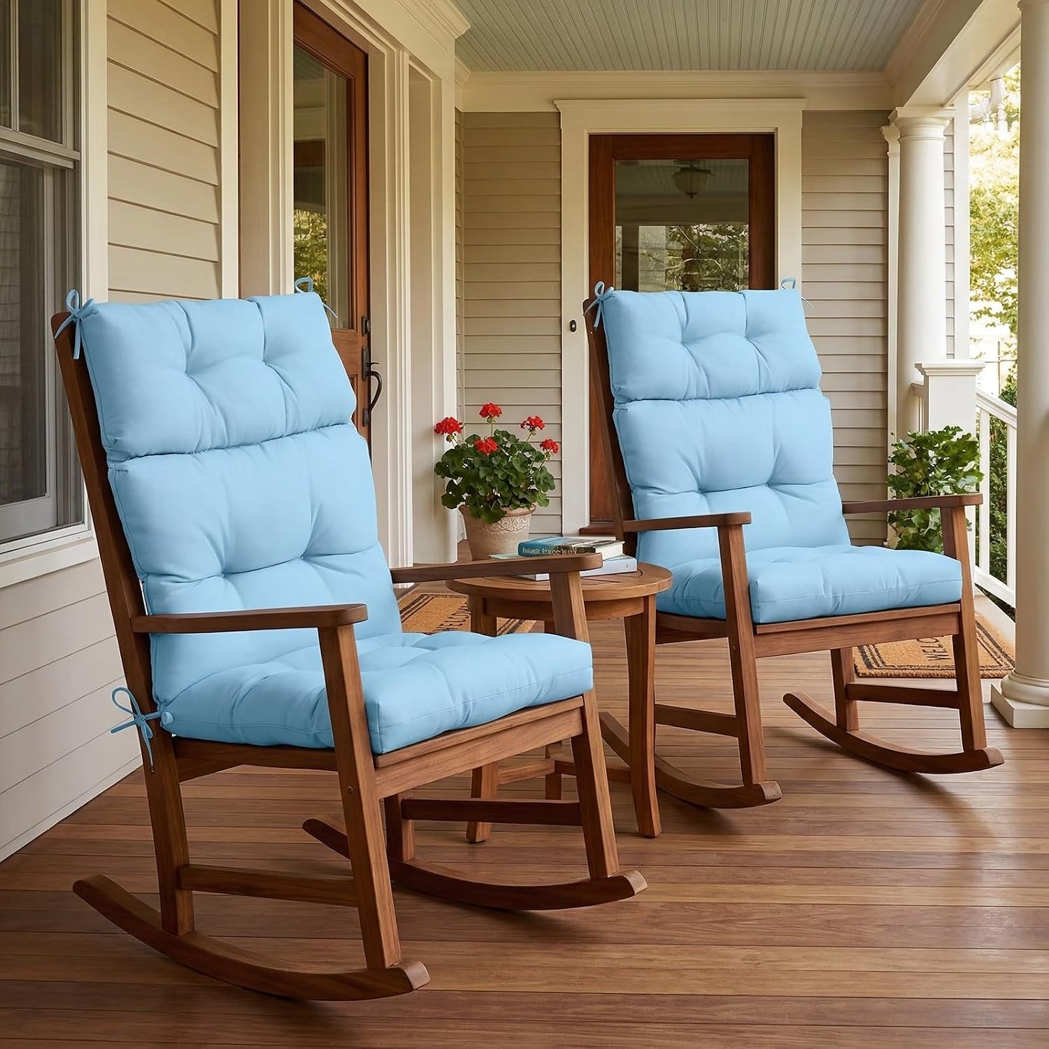 COOS BAY Outdoor Chair Cushions High Back 46x22 Inch, Tufted Patio Seat Cushions with Ties, Water-Resistant Replacement Pads, 2 Pack, Aqua Blue