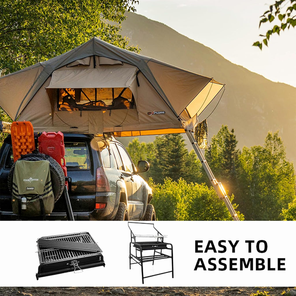Camping Rotating Grill BBQ Grill, Stainless Steel Flipping Barbecue Grill Portable BBQ Skewer Folded Camping Lightweight smoker Barbecue for Picnics Garden Beach Party