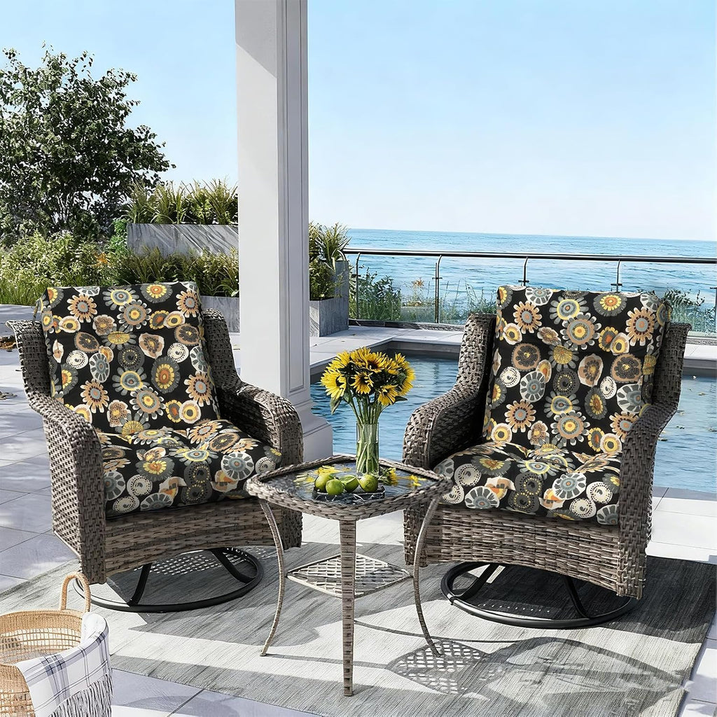 Outdoor Seat Chair Cushions, Tufted Back Patio Furniture Cushions Set of 2, Water Repellent Wicker Replacement for Home Garden Chairs, 42x21x4 Inch, Black Yellow Crosby
