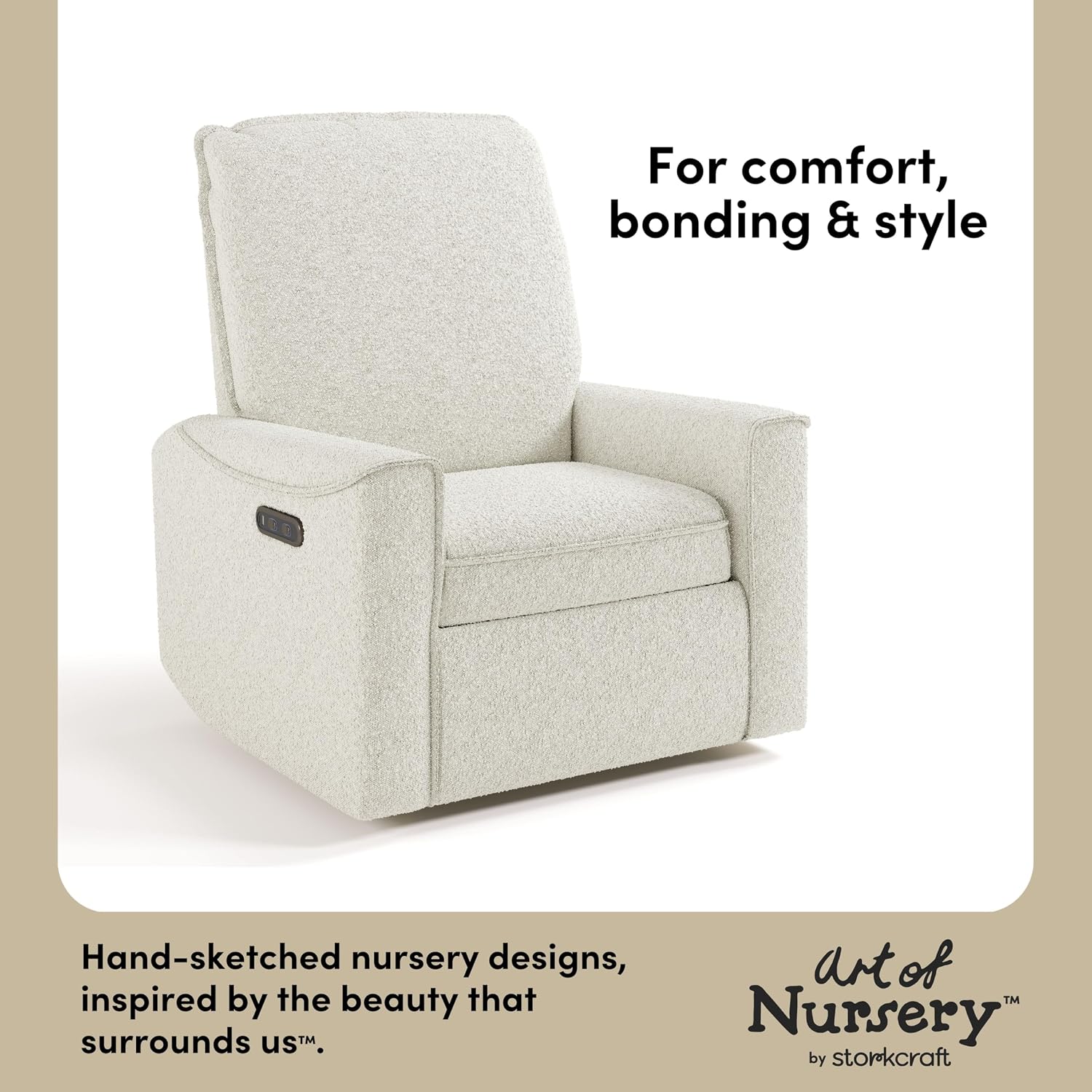 Storkcraft Santos Deluxe Power Recliner Swivel Glider, Premium Electronic Nursery Rocking Chair, Oeko-TEX 100 Certified, Includes Dual-USB Charging Port with USB-A & USB-C – (Ivory Boucle)
