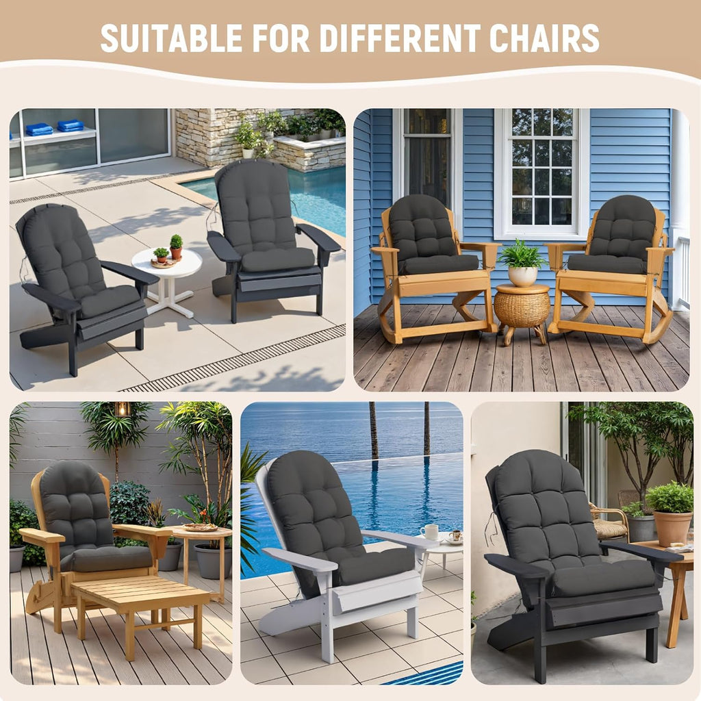 Sannwsg Adirondack Chair Cushion Set of 4, Rocking Chair Cushions, High Back Patio Cushions, Thickened Weather Resistant Patio Cushion with 6 Ties, Non Slip Fade & Waterproof