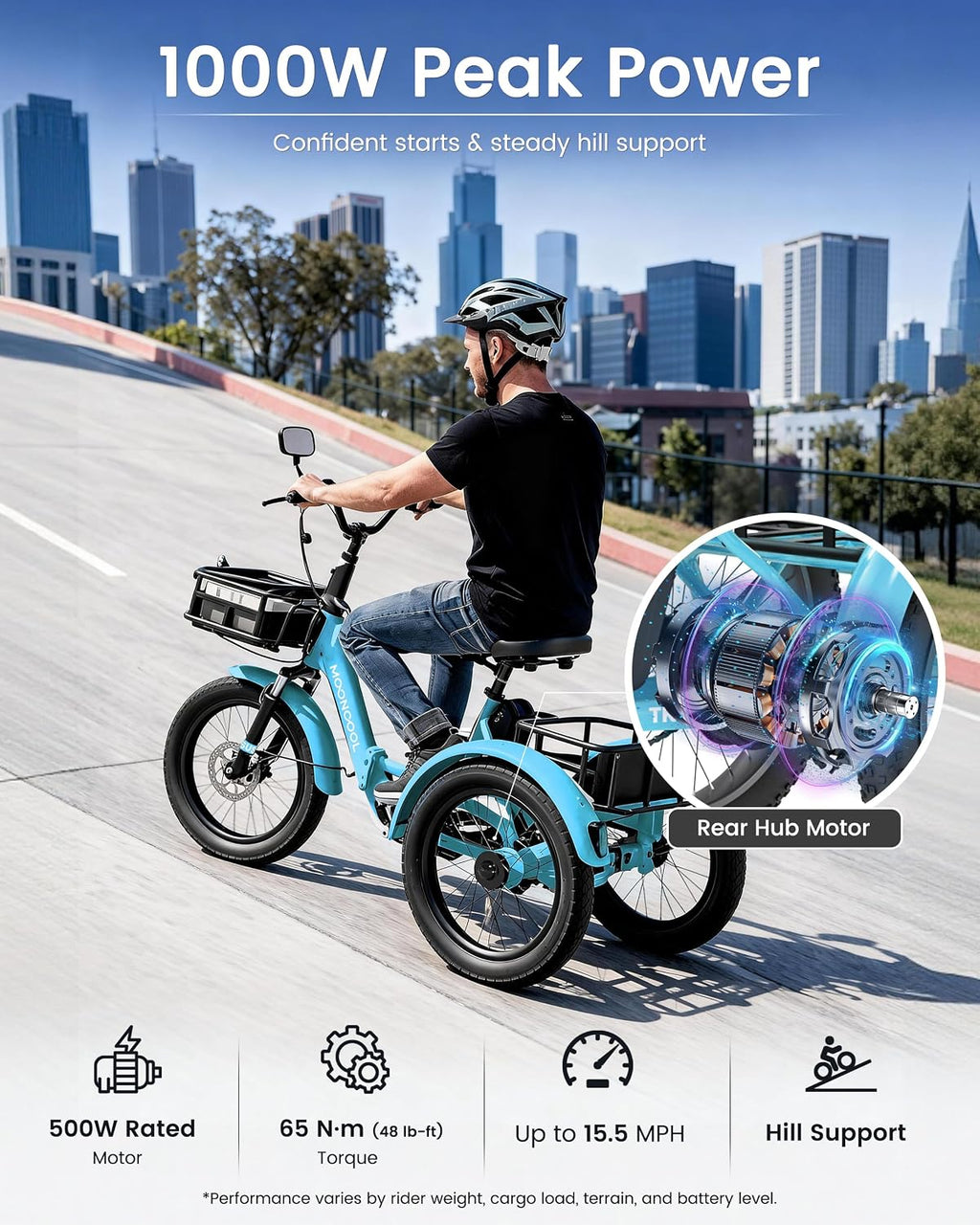 MOONCOOL Electric Trike for Adults, 500W/750W 48V Electric Tricycle for Adults, 20'x3.0' Fat Tire 3 Wheel Electric Bike, Folding Aluminum Adult Tricycle with Removable Battery