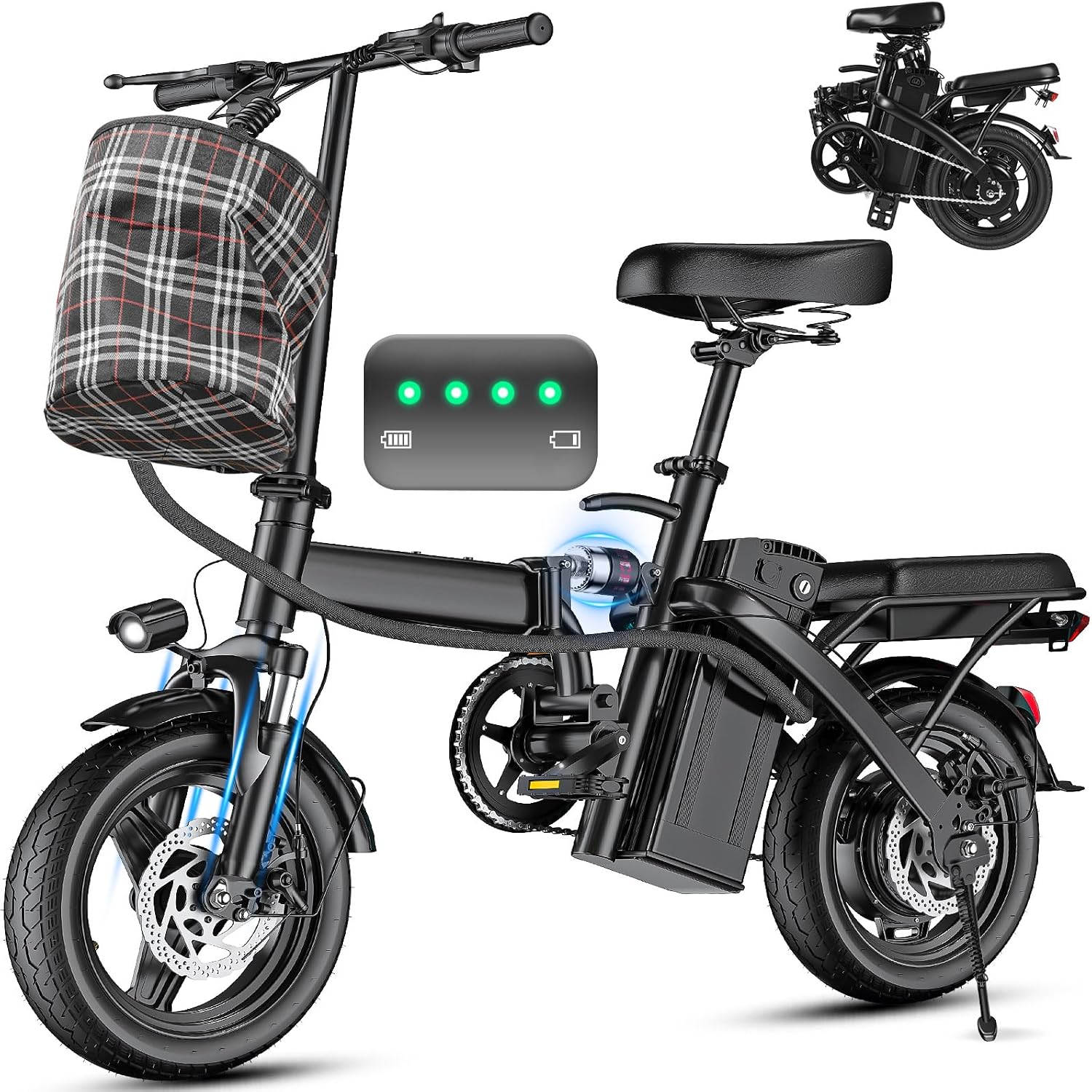 Electric Bike for Adults and Teens, Folding Ebike,Commuter City Foldable E Bike with 560W Motor and 48V 10Ah Battery, 24MPH Speed Pedals Assist, Dual Disc Brakes,14' Compact Electric Bicycles