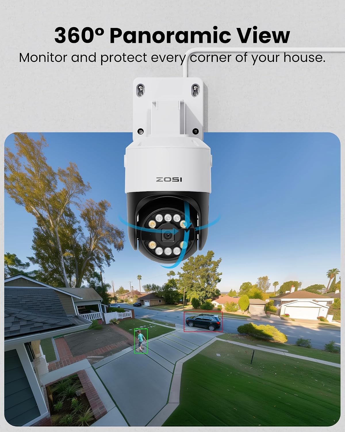 ZOSI 4K PoE Home Security Camera System with AI Face Person Vehicle Detect, 4 x 5MP 3K Pan/Tilt PoE IP Camera Outdoor, Auto Track, 5X Digital Zoom, 2-Way Audio, 8CH 8MP NVR(16CH Expandable), 2TB HDD