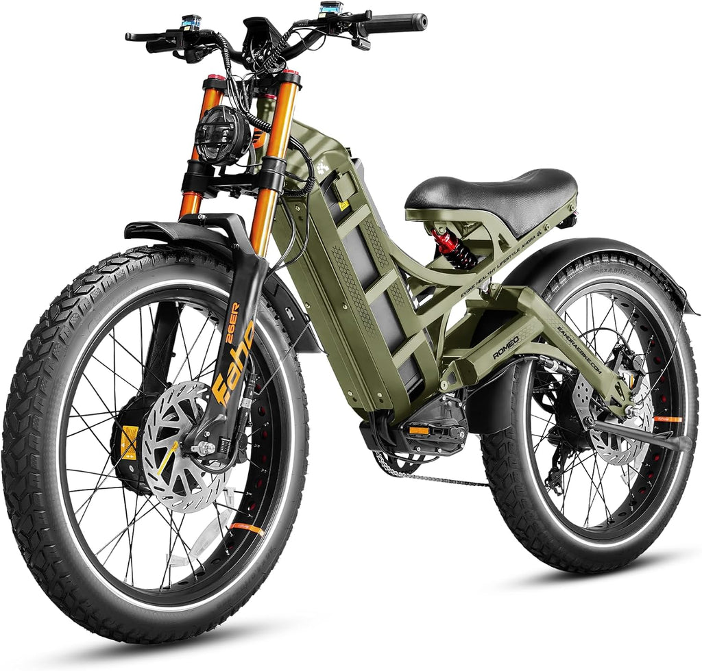 eAhora Romeo Pro 3 Electric Bike for Adults, 5600W 50MPH Dual Motor Ebike, 60V 80AH 250Miles Long Range Electric Bike, 26' *4.0 Fat Tire Electric Mountain Bike Full Suspension Off-Road E-Bike