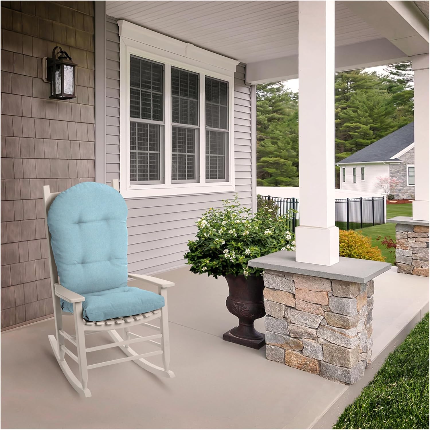 ARDEN Oceantex Indoor/Outdoor Plush Modern Tufted Adirondack Cushion, 2-Pack, 21.5 x 19, Water Repellent, Rain Proof, Fade Resistant Cushion For Rocking Chair Or Adirondack Sky Blue