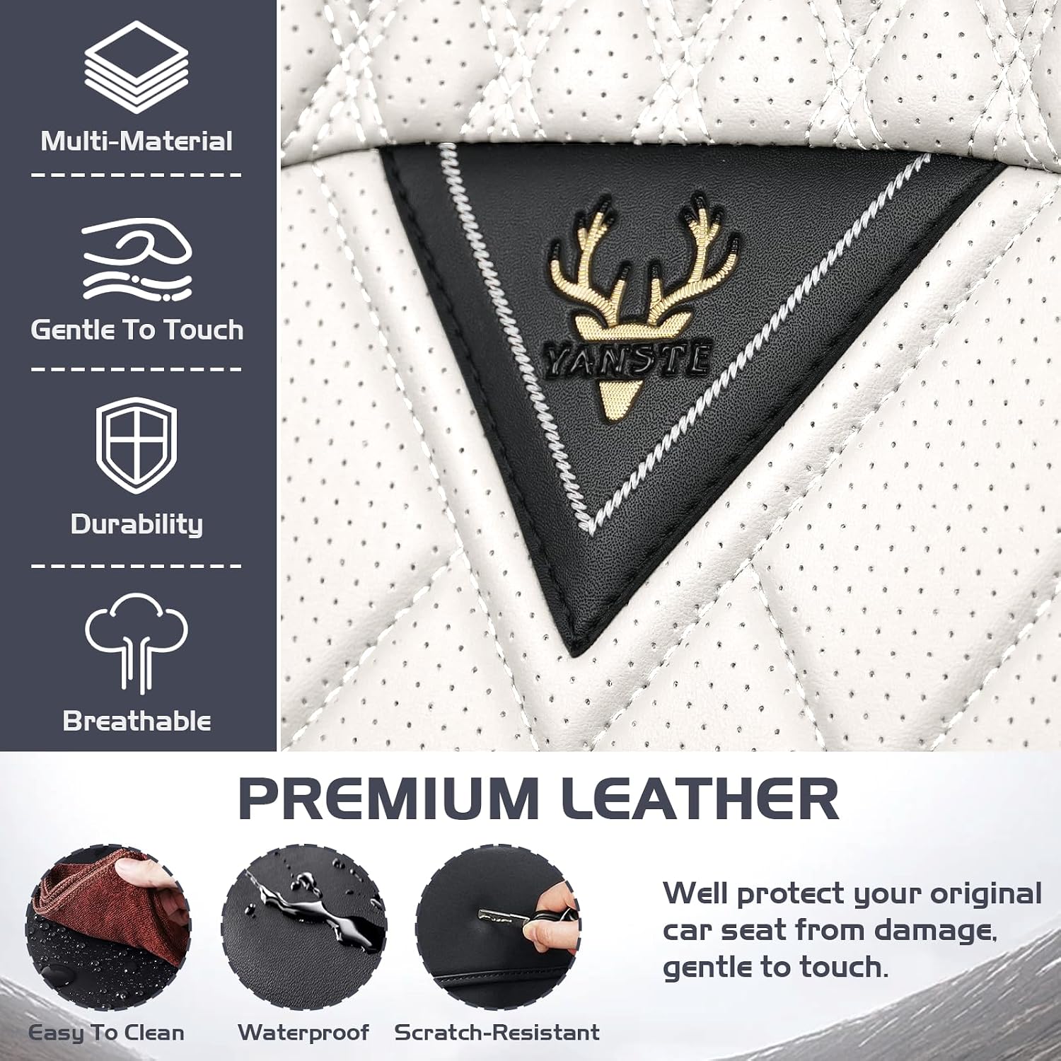Car Seat Covers for Mitsubishi Outlander 2003-2026, Waterproof Nappa Leather Full Set Seat Cover with Headrests, Anti-Slip and Comfortable Automotive Seat Protector&Accessories(Black White)