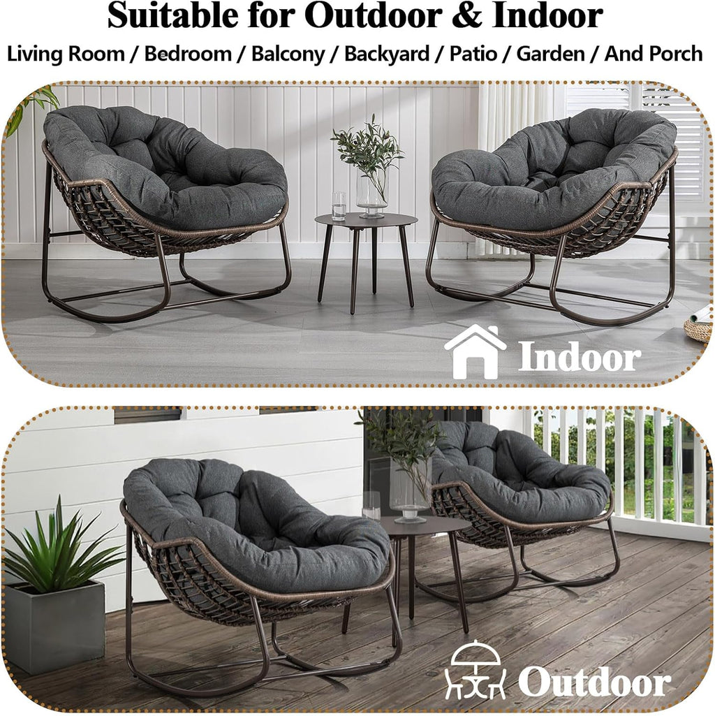 HRVEOCEI Papasan Rocking Chair with Cushion and Frame, Oversized Rocking Chair Indoor/Outdoor, Circle Chairs for Patio Garden Front Porch, Corduroy/Velvet (Grey)