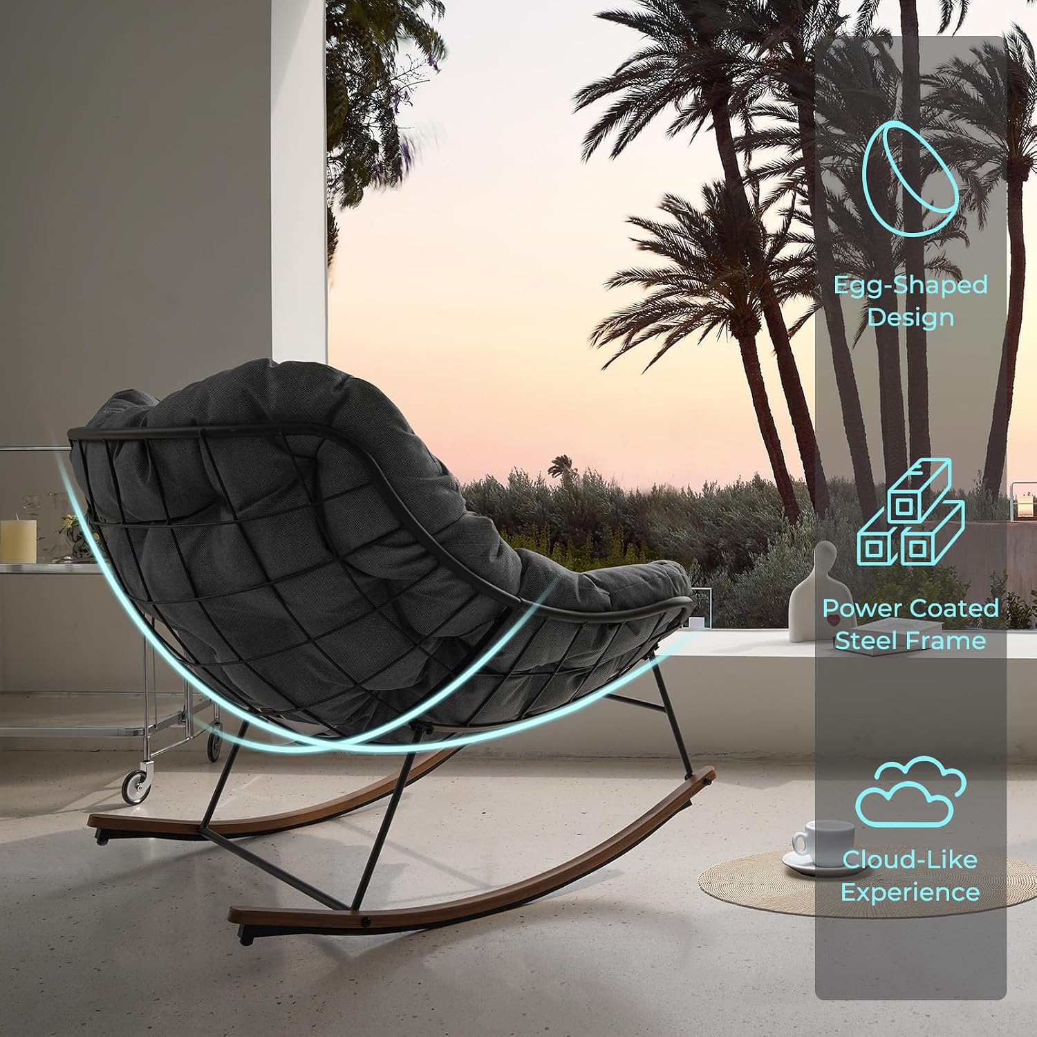 Grand patio Rocking Chair Indoor with Thick Cushion, Oversized Metal Papasan Rocking Chair for Living Room