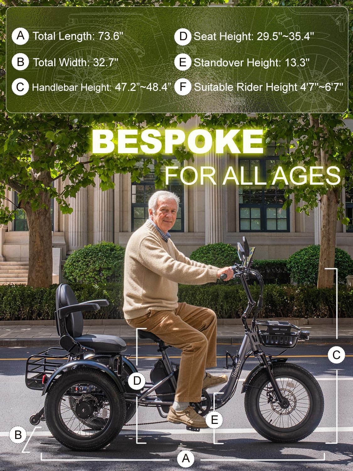 Folding Electric Tricycle for Adults 2 Seater, 20MPH 100 Miles 4' Wide Fat Tire Electric Trike, 3 Wheel Electric Bike 1200W, 48V 20AH Battery, 550LBS Load, Reverse, Parking, Differential, UL Certified