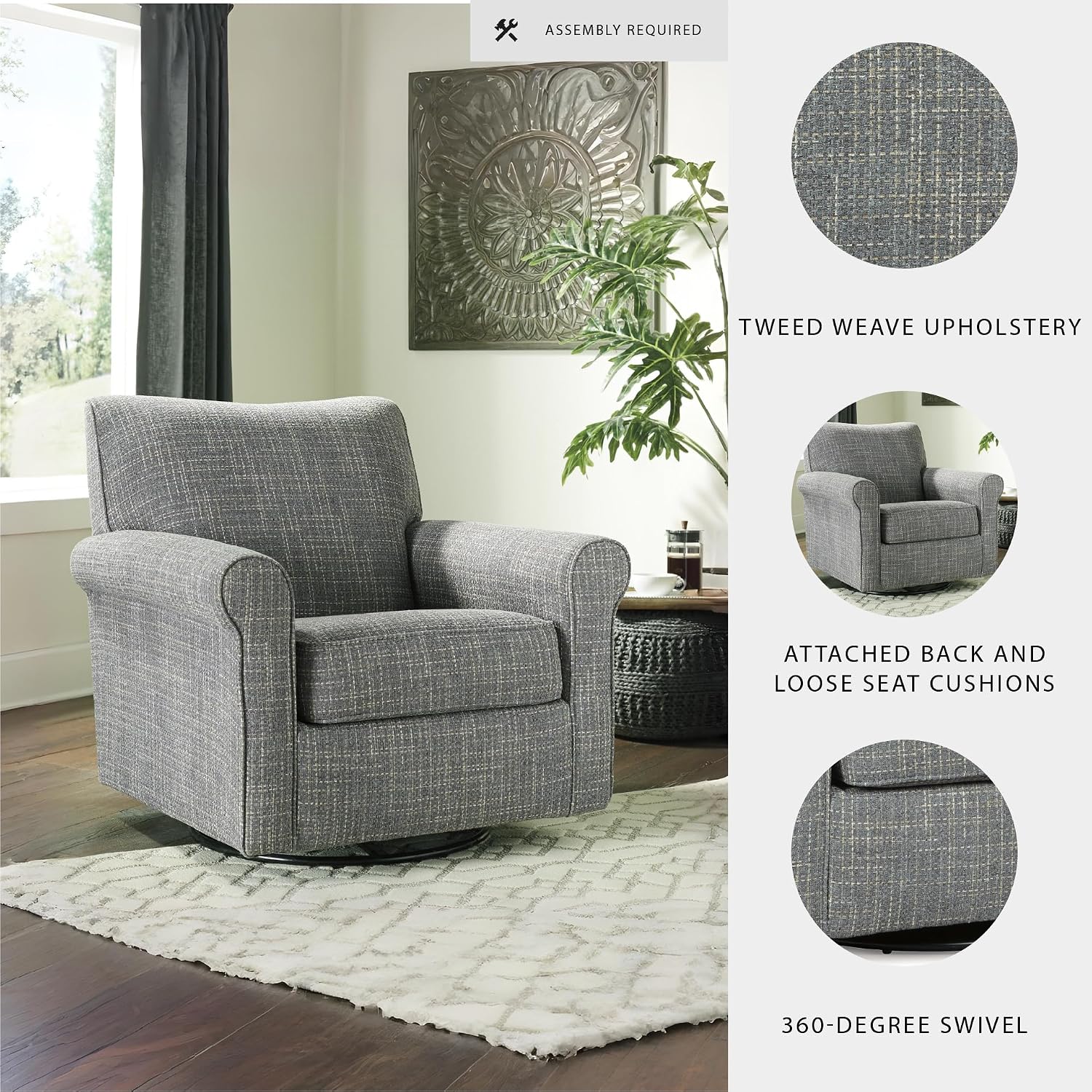 Signature Design by Ashley Renley 360-Degree Swivel Glider Nursery Accent Chair, Gray