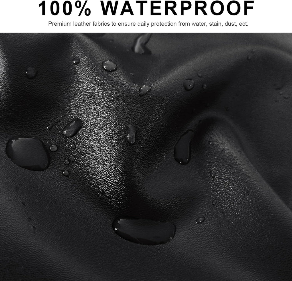 100% Waterproof PU Leather Sofa Slipcovers 8-Pieces Stretch Reclining Couch Covers for 2 Seat Anti-Slip Elastic Strap Furniture Protector for Kids, Pets (Black, 3 Seater)